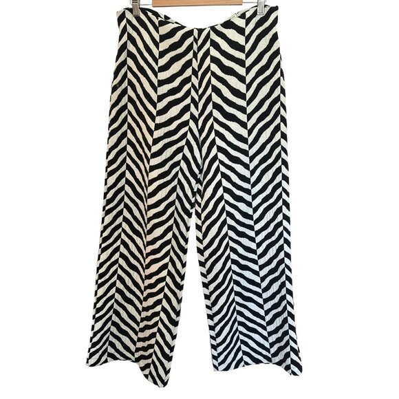 NWT Spanner Wide Leg Trouser Black White Chevron Zebra Palazzo Pant L Career Cit - Picture 2 of 9
